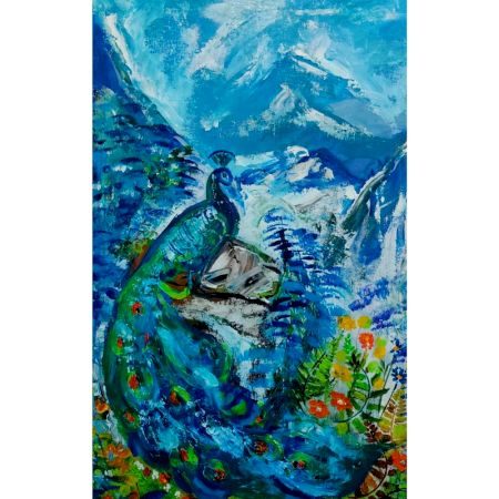 Peacock Acrylic Canvas Painting by Artist Dr. Maya Subramoni 30 x 20 Inches